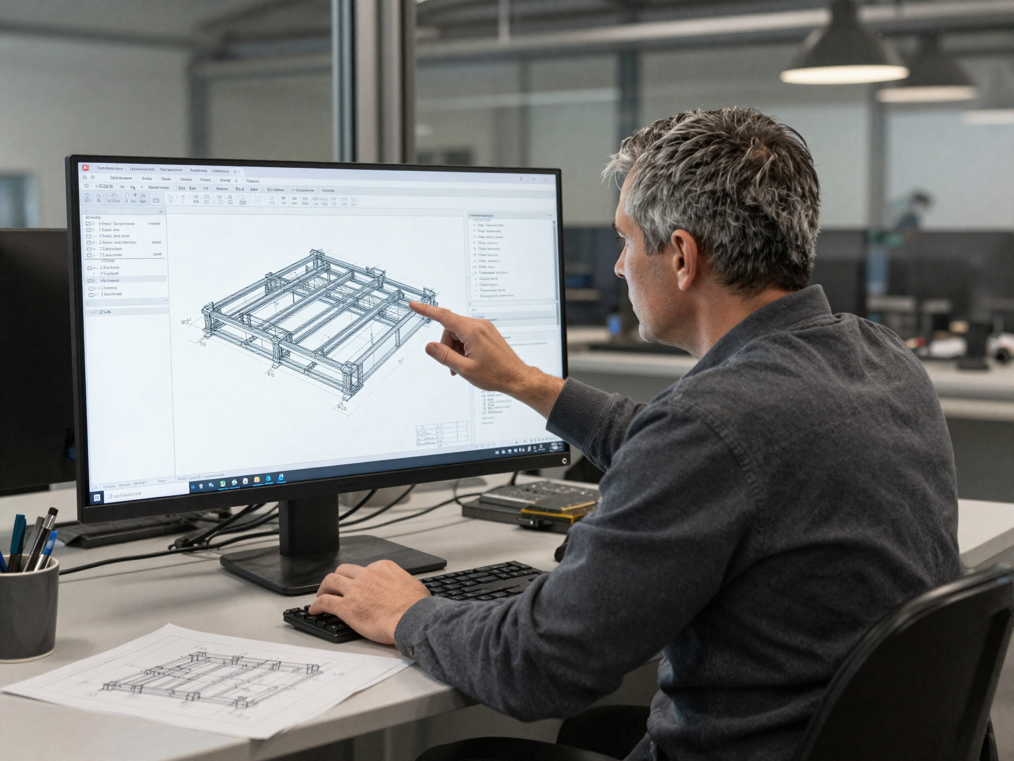 Erfahrener Metallbau-Techniker bei der CAD-Planung von Stahlkonstruktionen in Kernen im Remstal
