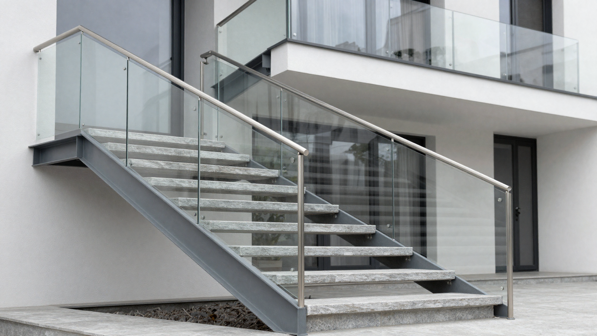 Außengeländer aus Edelstahl an Treppe eines Wohngebäudes in Kernen