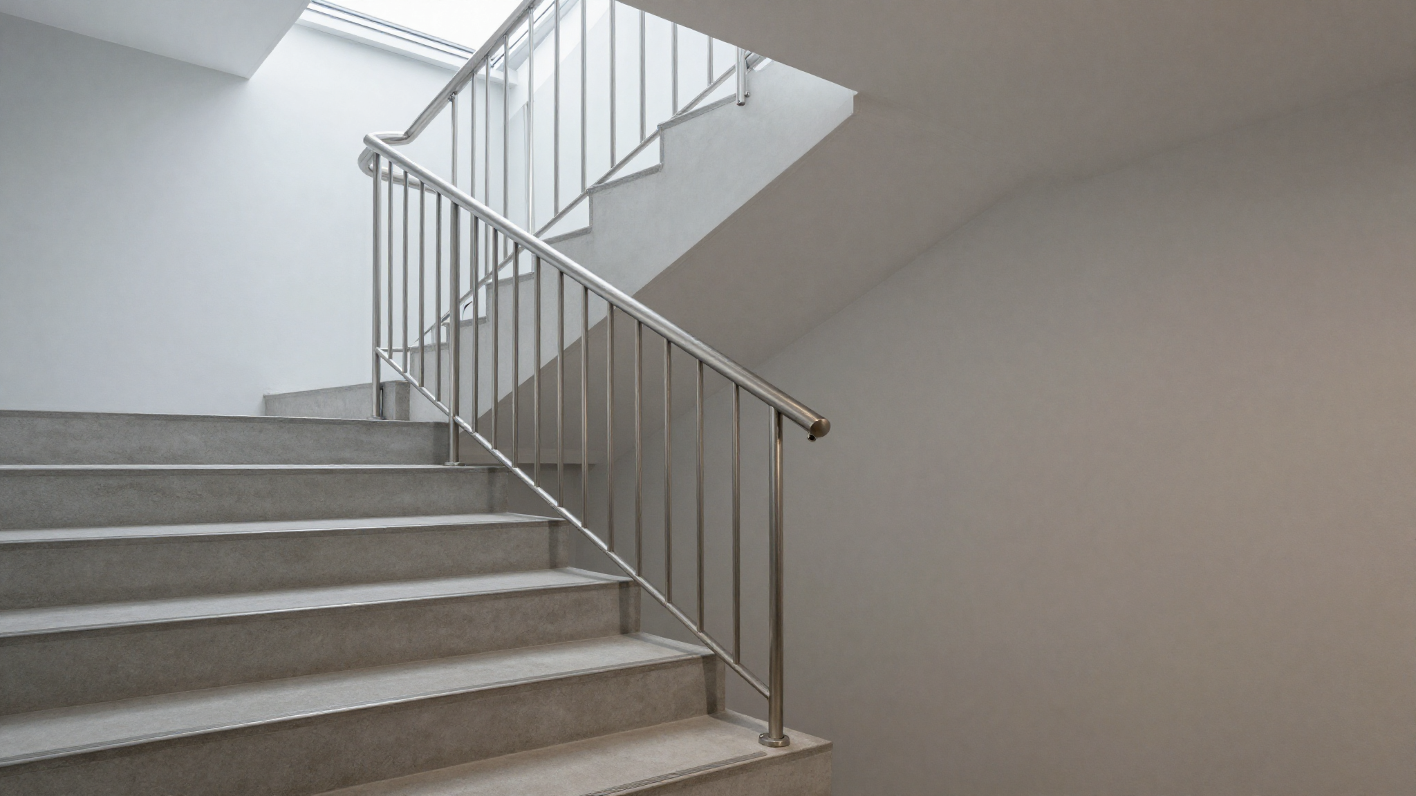 Innenliegender Edelstahl-Handlauf an moderner Treppe in Wohnhaus