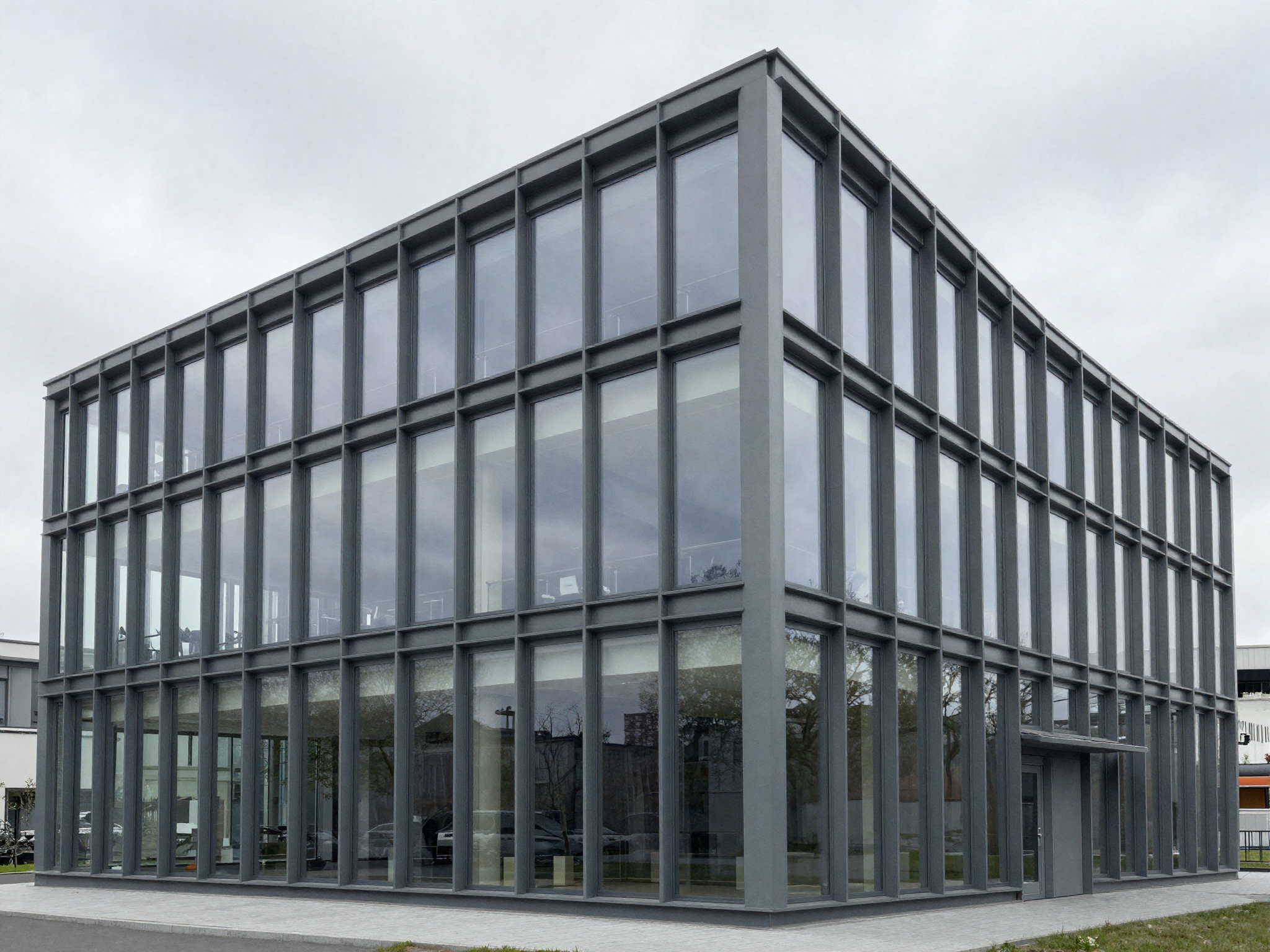 Modernes Bürogebäude mit maßgefertigter Stahl-Glasfassade der Metallmeisterei Kernen im Remstal