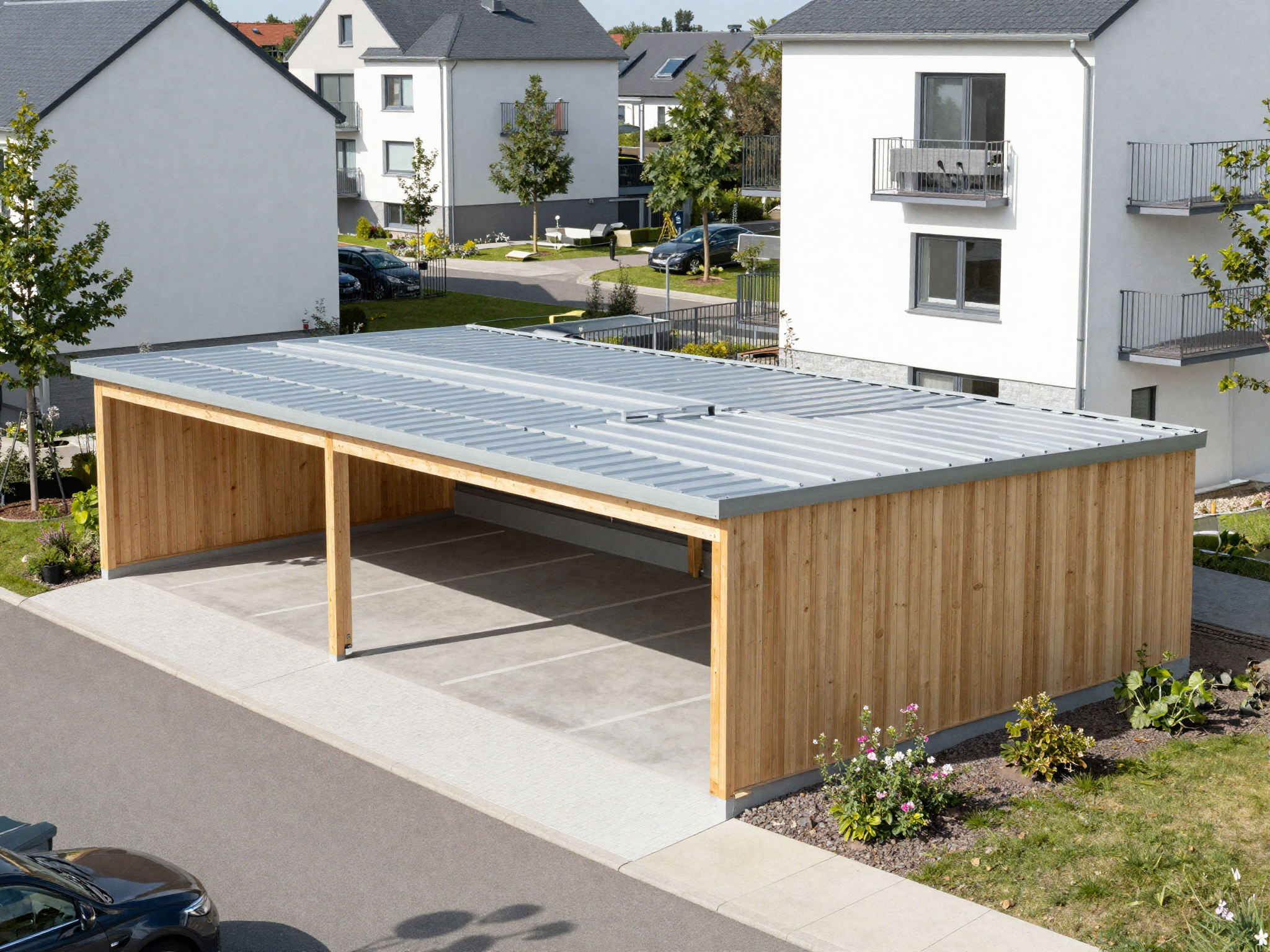 Carport mit mehreren Stellplätzen an Wohnanlage einer Hausverwaltung im Rems-Murr-Kreis