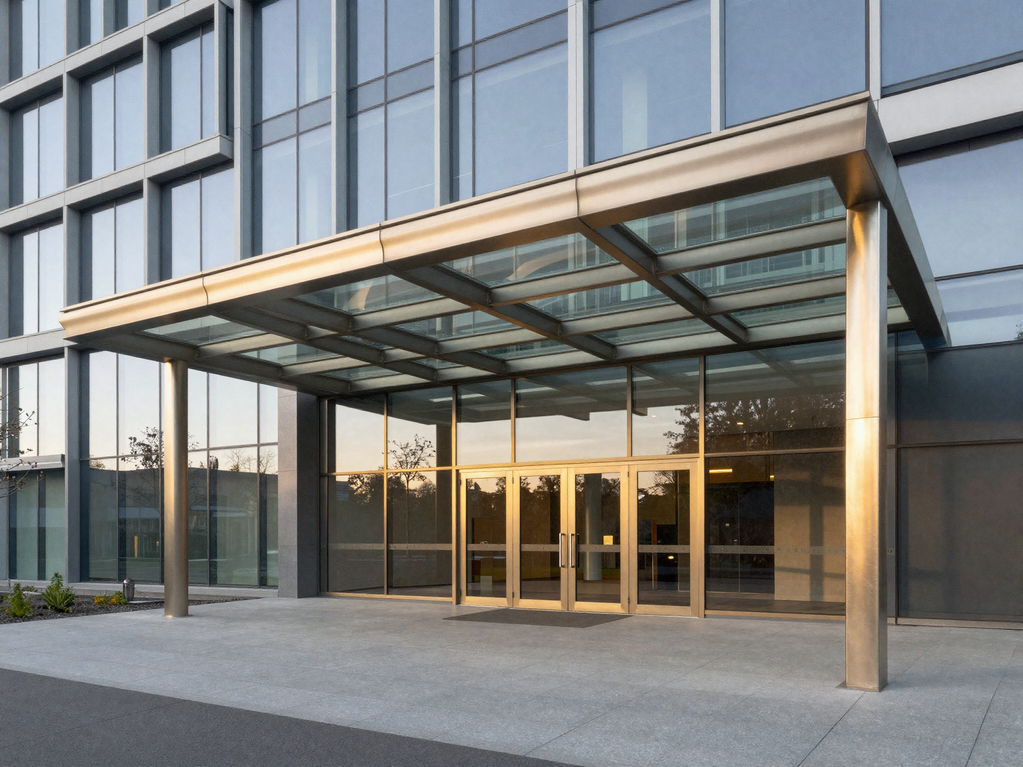 Maßgefertigtes Stahl-Glas-Vordach über Gebäudeeingang in Stuttgart – Metallmeisterei Kernen im Remstal